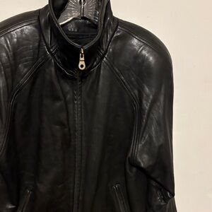 Sleek Black Leather Bomber Jacket